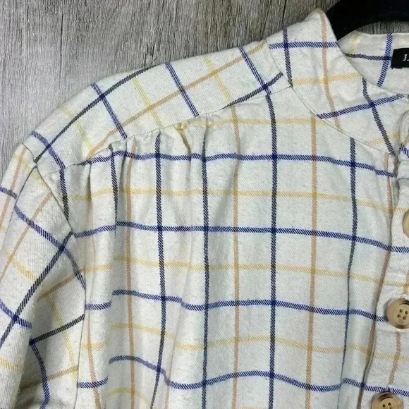 J. Peterman Shirt Flannel Plaid White Henley Long Sleeves Grandpa M - Picture 3 of 10
